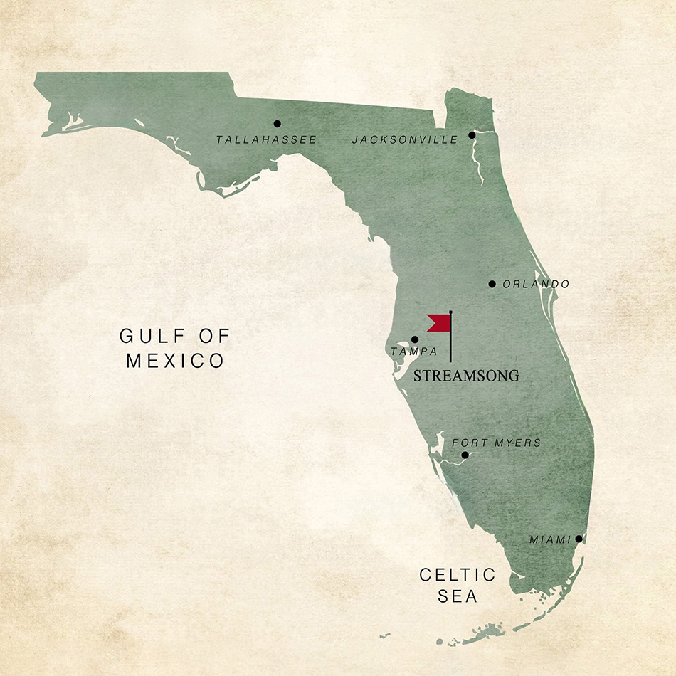 Map of Florida with Streamsong Highlighted